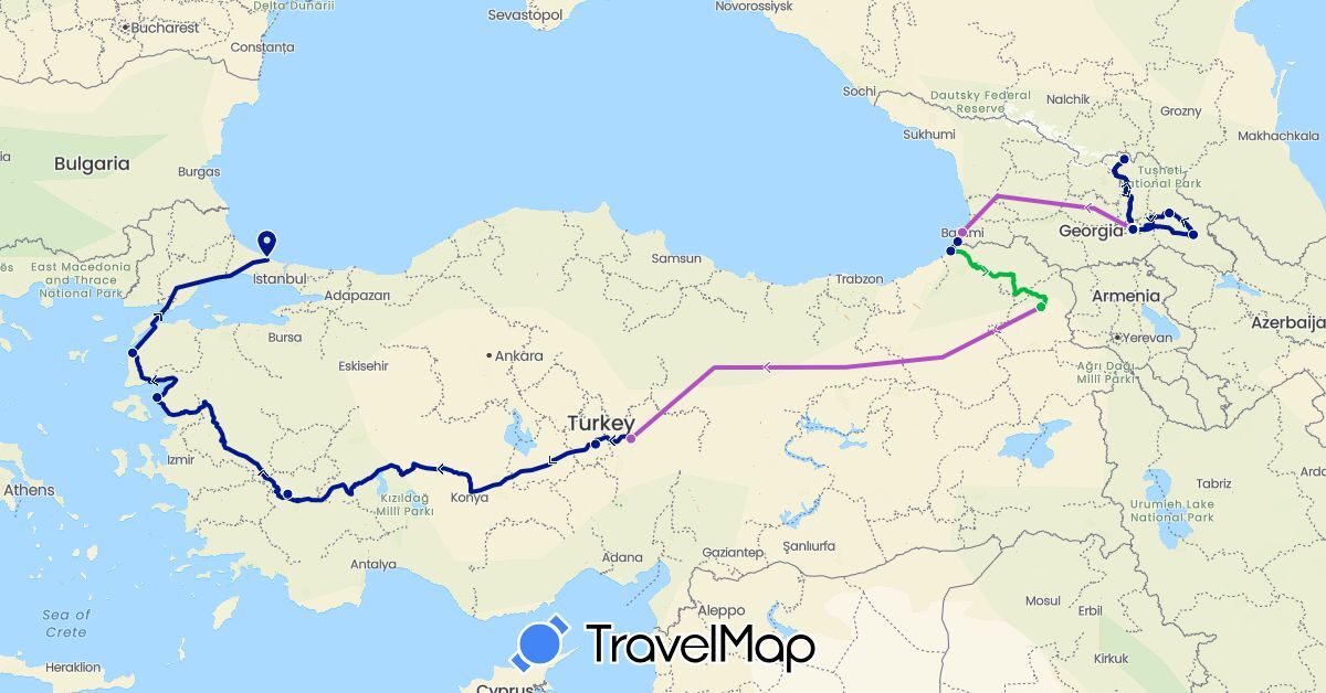 TravelMap itinerary: driving, bus, train, car in Georgia, Turkey (Asia)